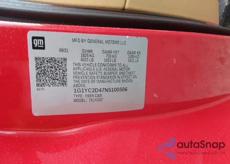 2022 Chevrolet Corvette Stingray Rwd 3Lt z USA, uszkodzony, nr VIN 1G1YC2D47N5100506